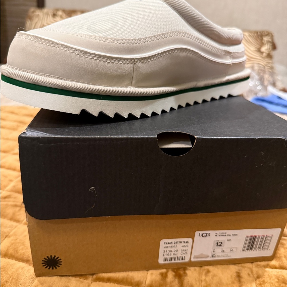 UGG Cream Slip-On Mens Shoes with Green Accent